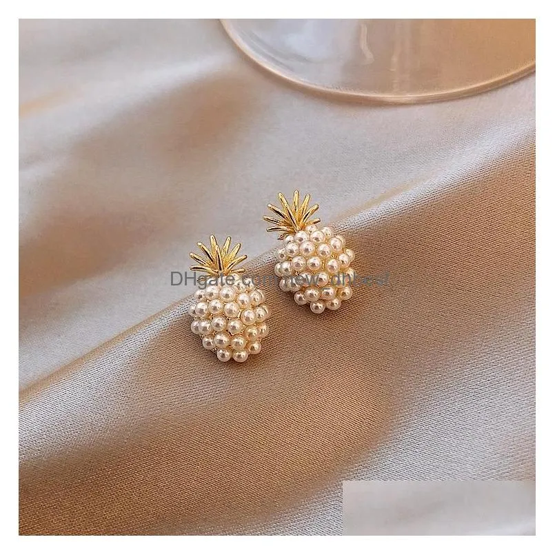 Stud New Geometric Pearl Women Classic Stud Earrings Pineapple Female Fashion Jewelry Jewelry Earrings Dhylm