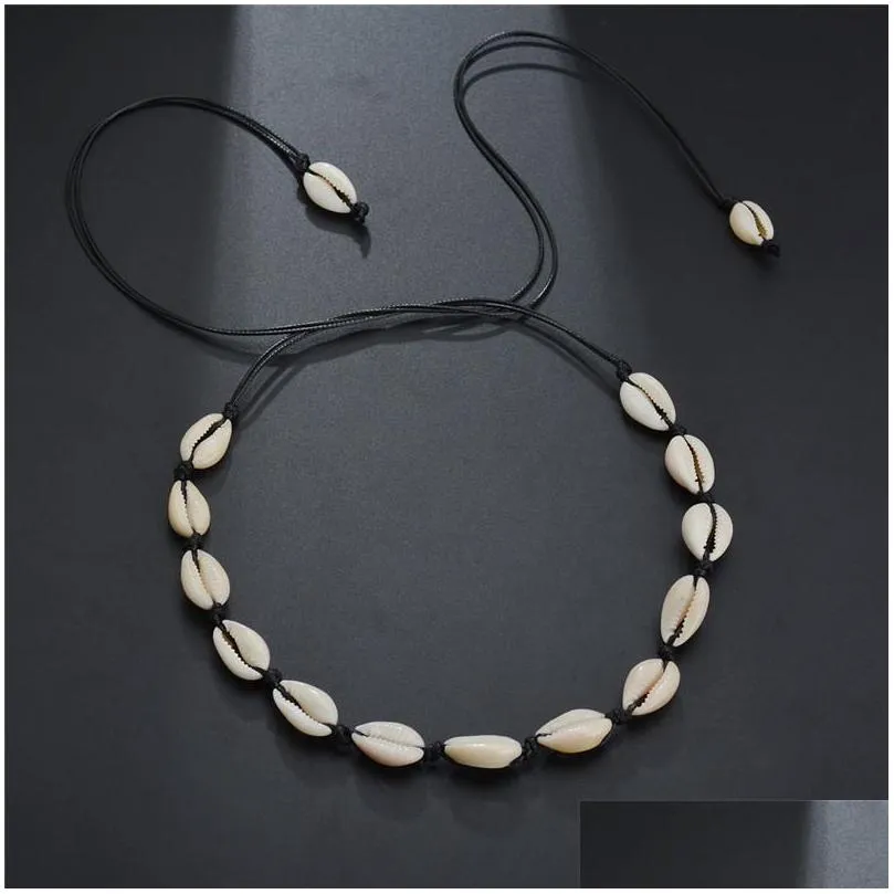 Chokers White Shell Necklace Choker Long Chain Chokers Summer Beach Jewelry Women Will And Jewelry Necklaces Pendants Dhj9K