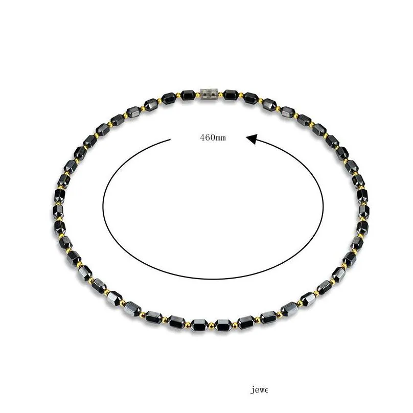 Chokers Powerf Black Magnetic Therapy Necklace Chokers Beads String Men Women Fashion Jewelry Will And Jewelry Necklaces Pendants Dhoac