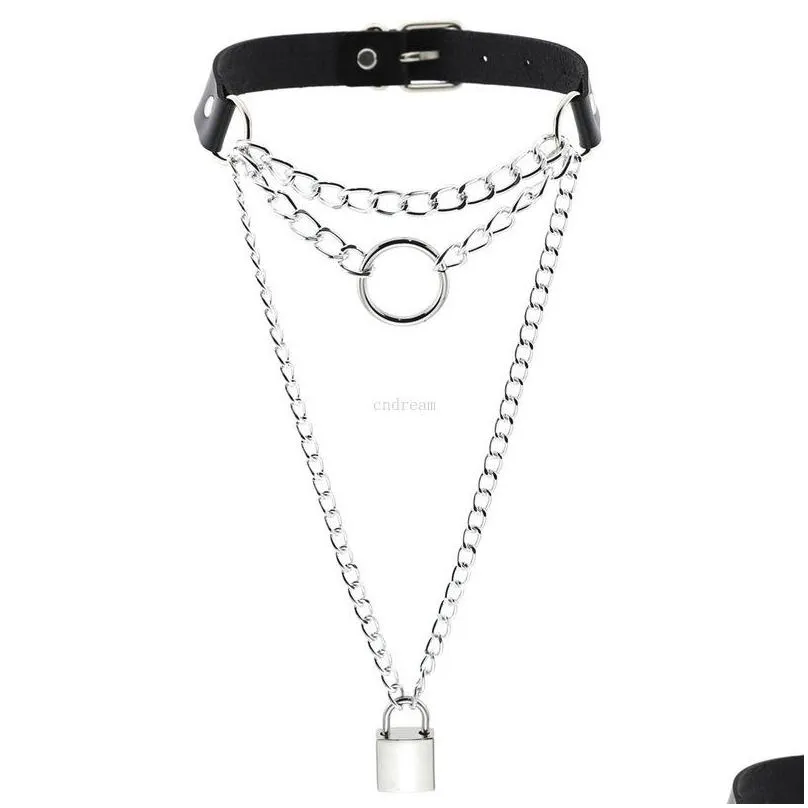 Pendant Necklaces Lock Pendant Collar Necklace O Ring Choker Chain For Woman Fashion Jewelry Pendants Street Style Will And Jewelry Ne Dhjhp