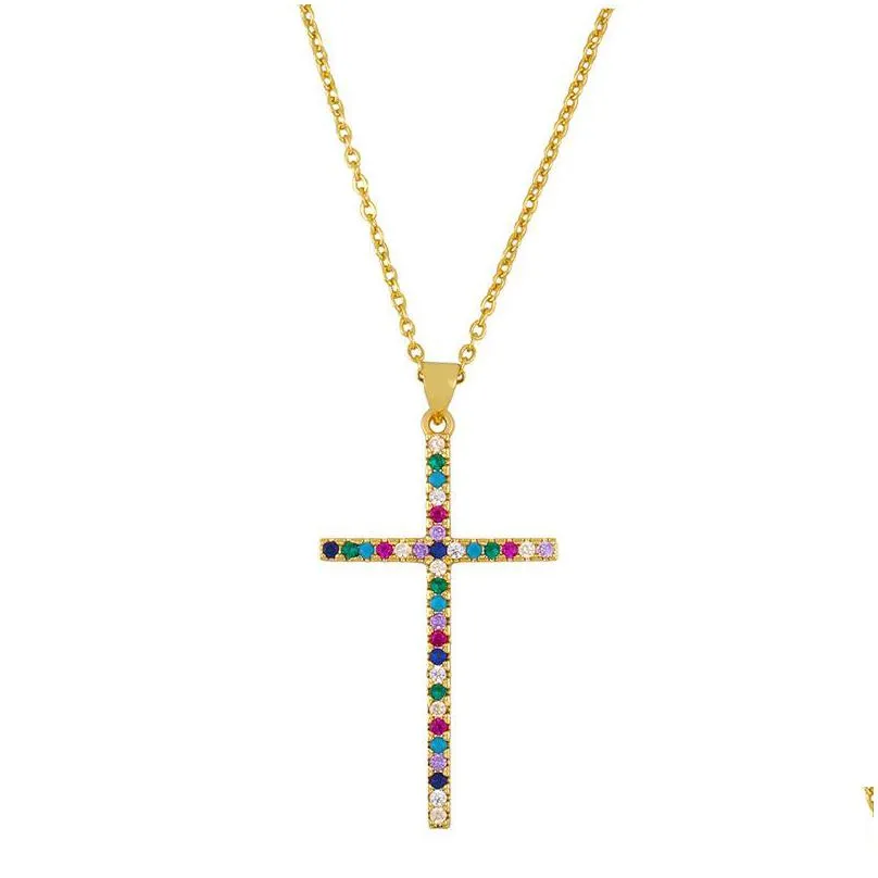 Pendant Necklaces 18K Gold Zircon Cross Pendant Necklace Crystal Diamond Necklaces Women Men Fashion Jewelry Will And Jewelry Necklace Dhczt