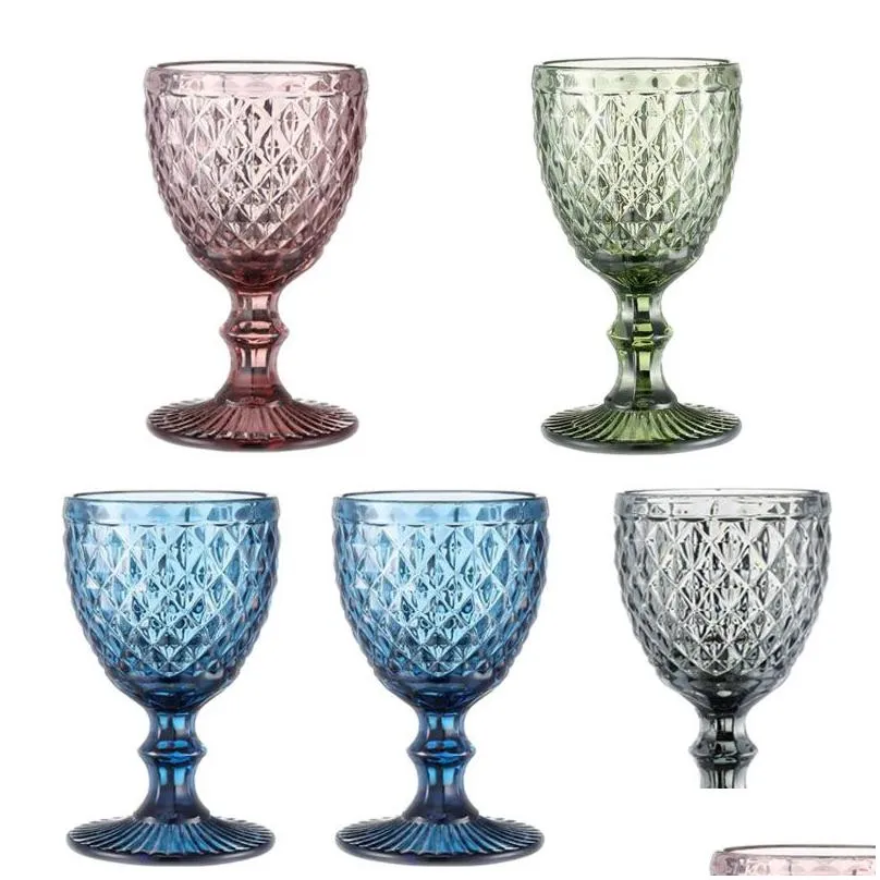 wholesale 240ml 300ml 4colors european style embossed stained glass wine lamp thick goblets