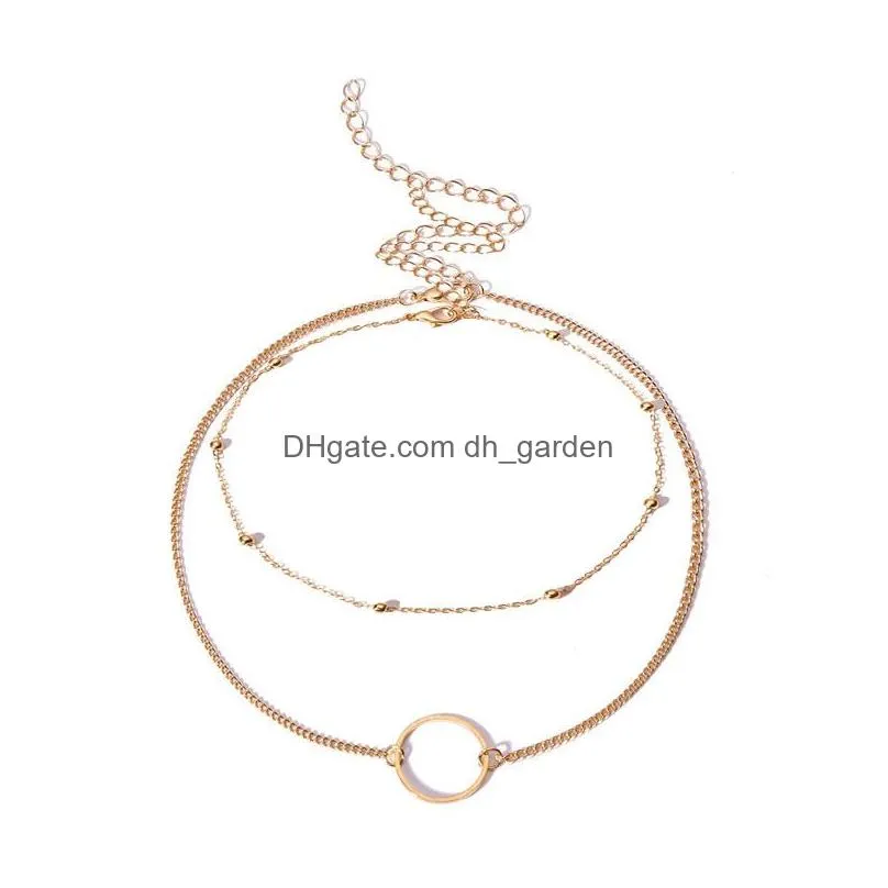 Double Layer Boho Golden Sier-Plated Choker Necklace Women Layerd Chocker Necklaces For Collier Collares Necklacees Dhgarden Otosh