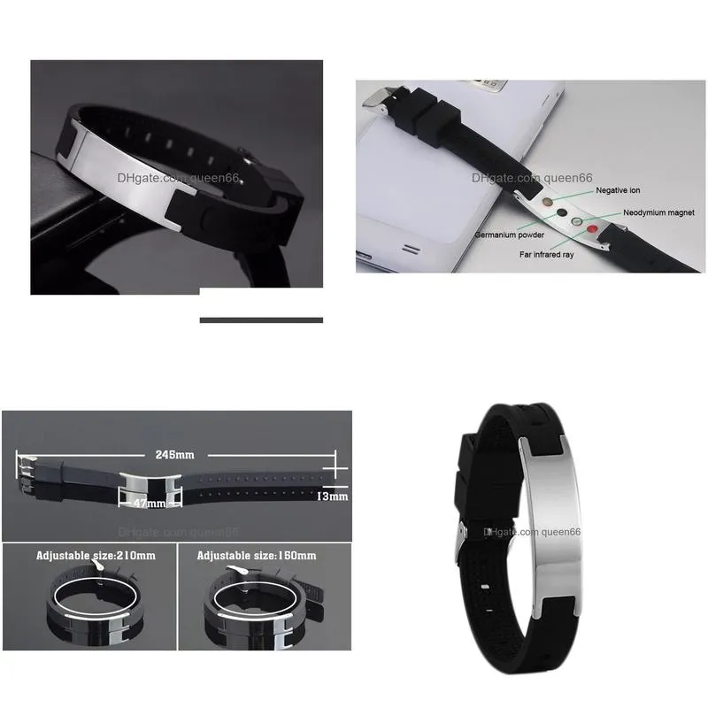 Bangle Bangle Power Bio Elelents Energy Nce Bracelet Magnetic Wristband Black Sile233R9015455 Jewelry Bracelets Dhgmi