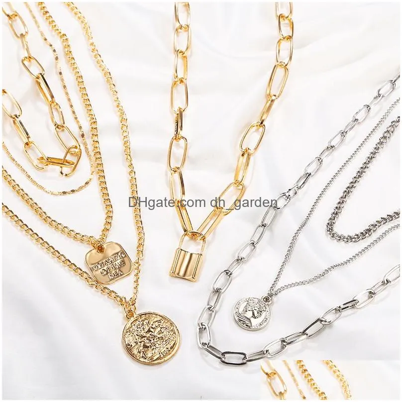 Vintage Mtilayer Crystal Pendant Necklace Women Gold Color Beads Moon Star Horn Crescent Choker Necklaces Jewelry Dhgarden Othbo