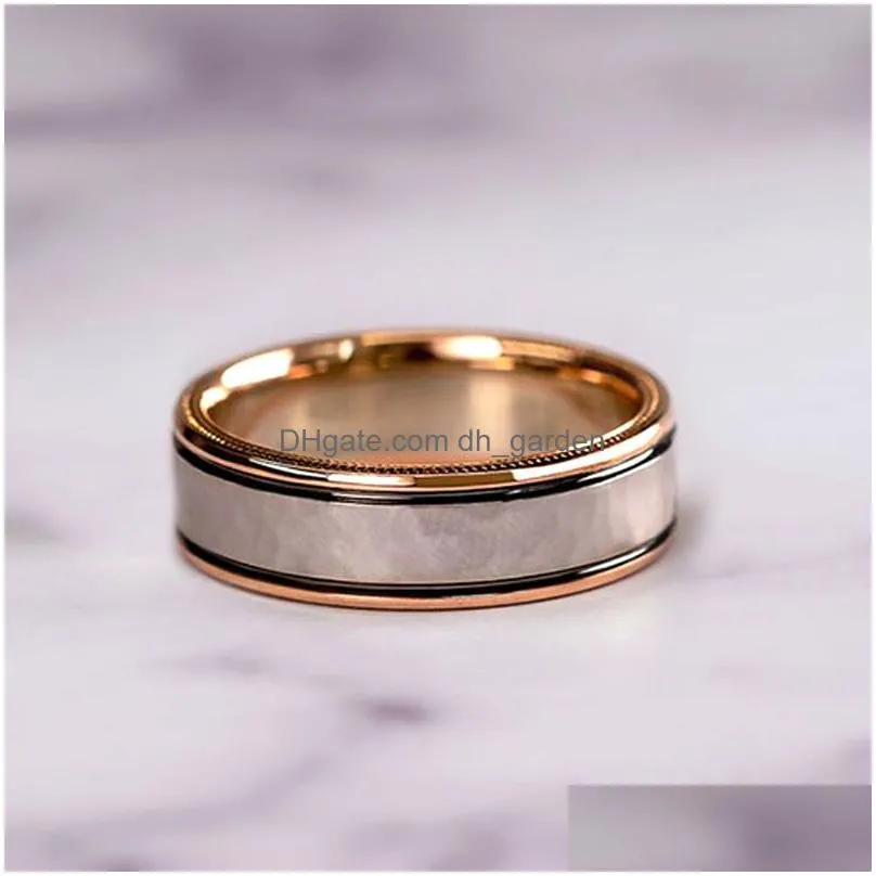 Charm Couple Rings Men Stainless Steel Rhinestones Zircon Women Wedding Band Set Valentine Day Jewelry Dhgarden Otbkp