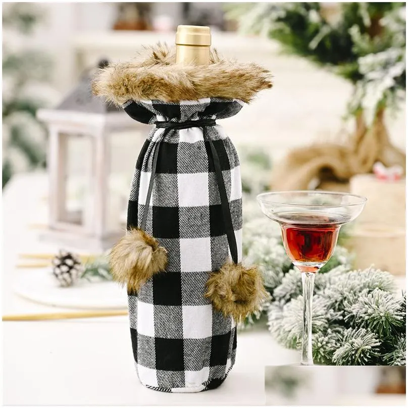 Christmas Decorations  Plaid Wine Bottle Er Decorative Faux Fur Cuff Sweater Holder Gift Bags Party Ornament Jk2009Xb Home Gard Dhyo6