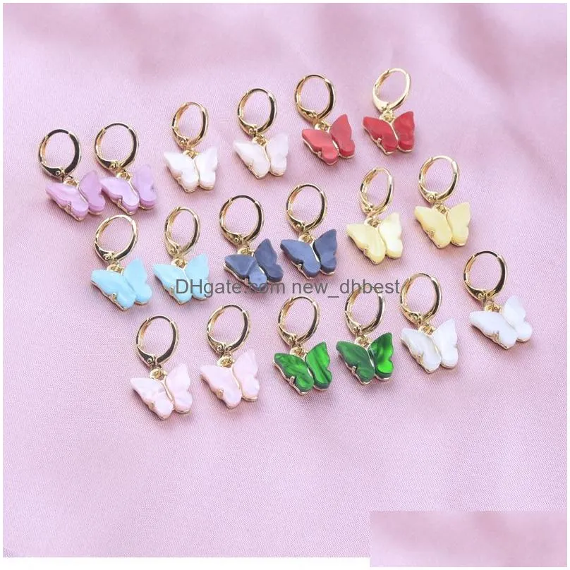 Charm New Colorf Acrylic Butterfly Dangle Earrings For Women Acetic Acid Plated Statement Hoop Ear Clip Fashion Jewelry Gift Jewelry E Dh5In
