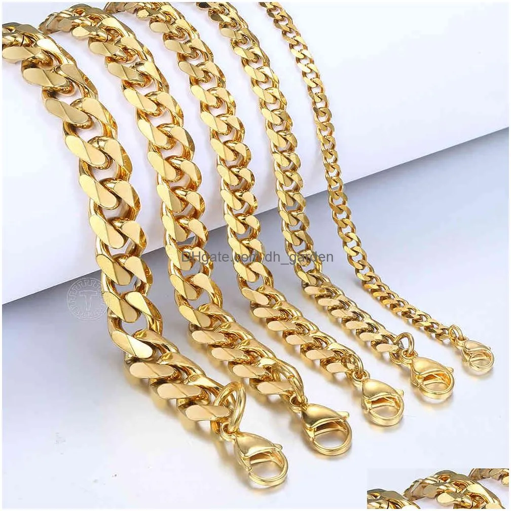 Womens Mens Bracelet Stainless Steel Cuban Link Chain Gold Sier Color Fashion Jewelry Dhgarden Otkrw
