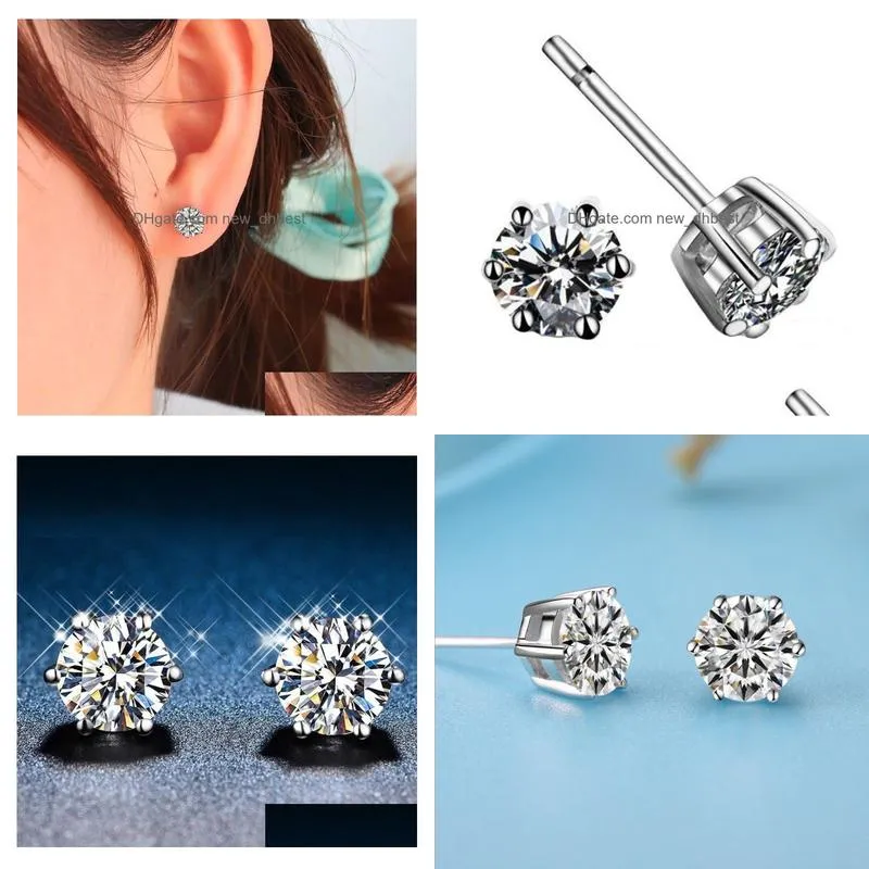 Stud 6Mm Cz Zircon Stud Earrings Engagement/Wedding Jewelry For Women Top Quality Jewelry Earrings Dhg0X