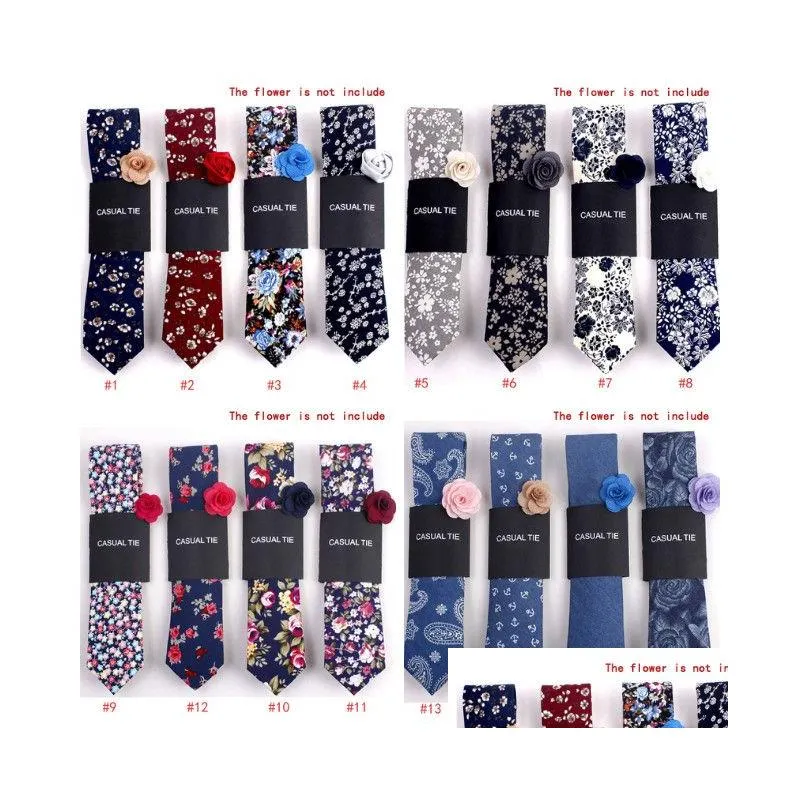 Neck Ties New Fashion Men Floral Print Tie Suit Skinny Ties Slim Cotton Neck Necktie For Wedding Christmas Party Fashion Accessories T Dhr3A