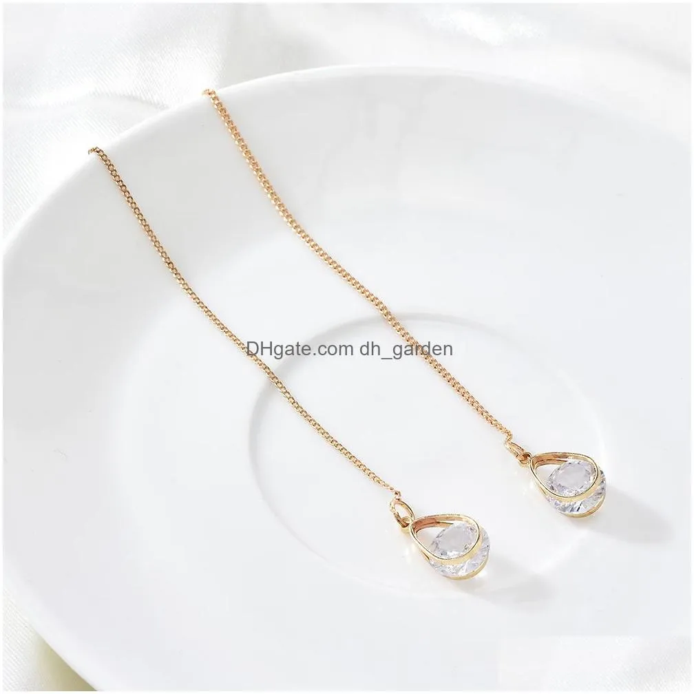 Vintage Gold Color Bar Long Thread Tassel Drop Earrings For Women Glossy Arc Geometric Korean Fashion Jewelry Hanging Pendien Dhgarden Otvhj