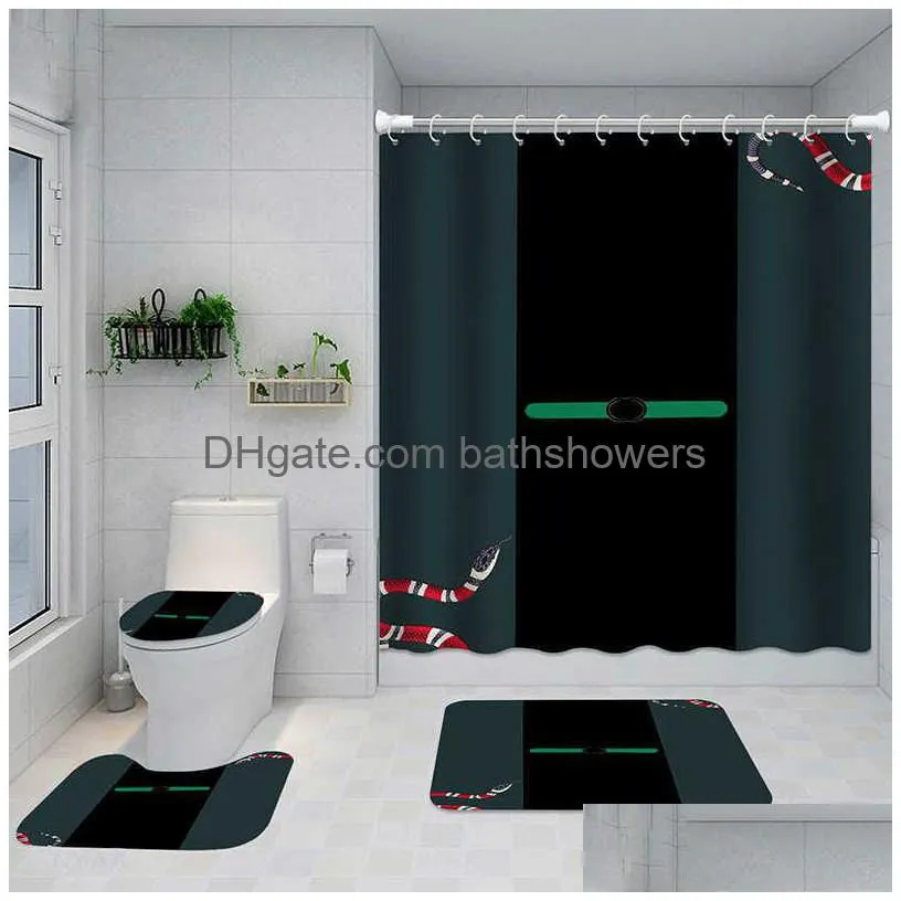 Classic Letter Printed Shower Curtains Designer Print Bathroom Curtain Home Toilet Er Mat Bath Supplies Tfau