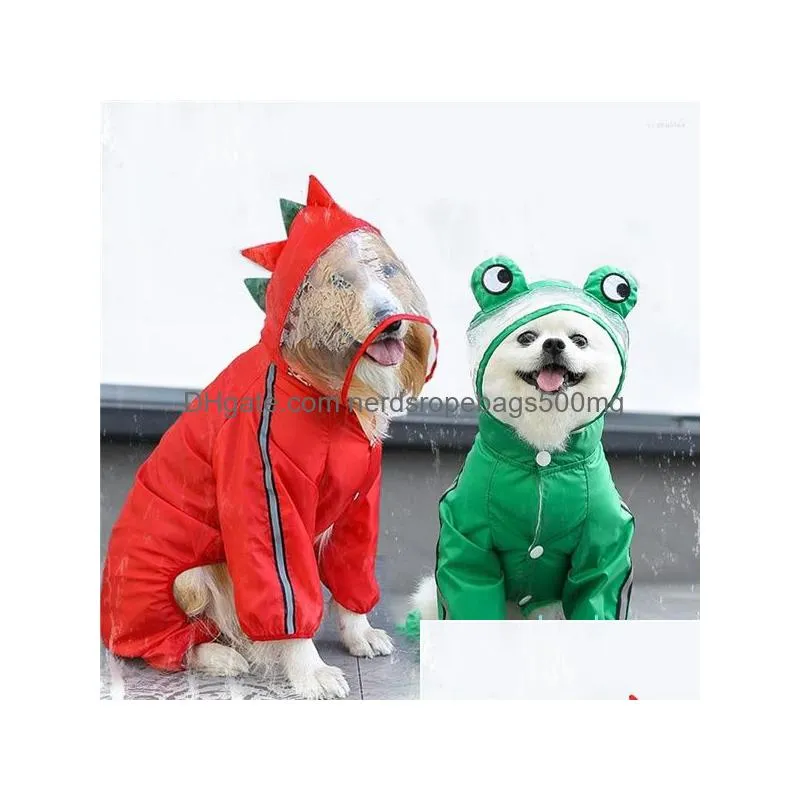 Dog Apparel Dog Apparel Cute Frog Raincoat Fl Body Er With Hat Transparent Brim Rain Jacket Clothes For Medium Large Perros Cats Home Dhjli
