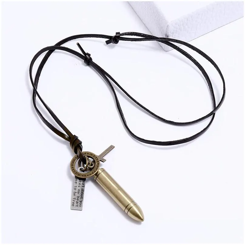 Pendant Necklaces Cross Pendant Necklace Adjustable String Leather Chain Necklaces For Women Men Punk Fashion Jewelry Gift Jewelry Nec Dhcfn