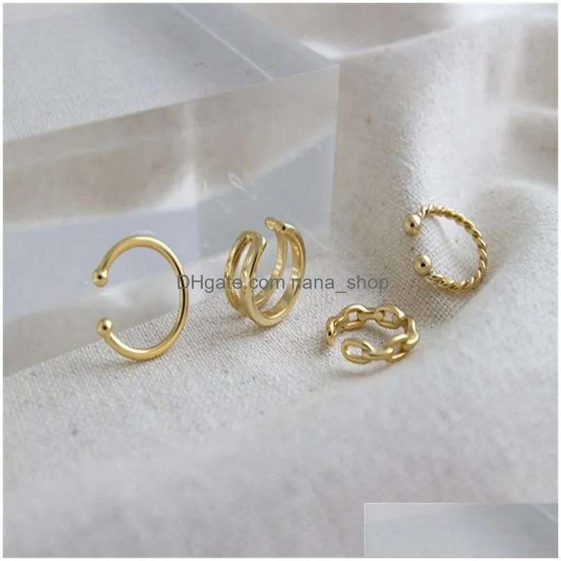 Other 925 Sterling Sier Earrings Sets For Women Men 4Pcs/Set Double Layer Twist Cuff Earring Fine Jewelry Female Statement Jewelry Nec Dh1Us