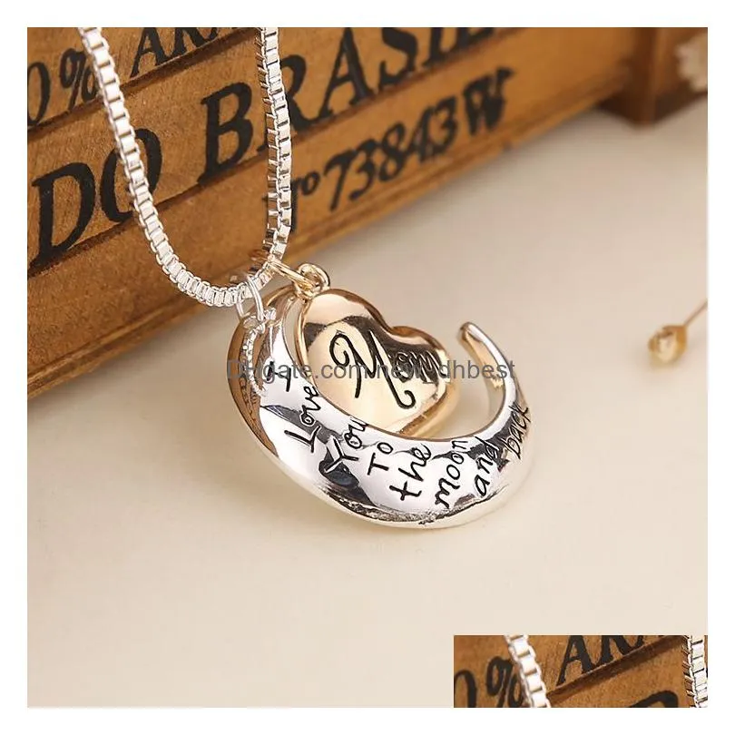 Pendant Necklaces Wholesale Fashion Jewelry I Love You To The Moon And Back Mom Pendant Necklace Mother Day Gift Jewelry Necklaces Pen Dhthz