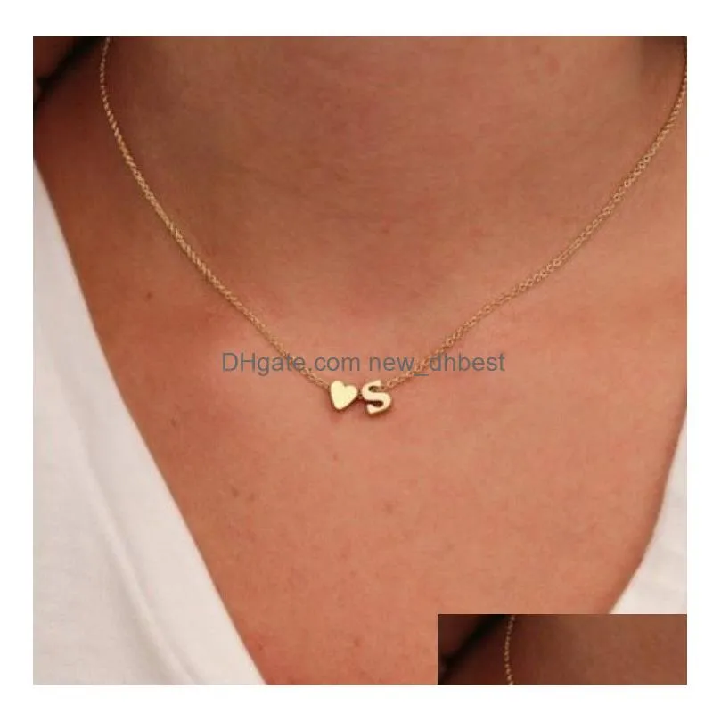 Pendant Necklaces 26 Intial Letter Alphabet Heart Pendant Necklace For Women Gold Sier Color A-Z Alphabets Necklaces Chain Fashion Jew Dhumk