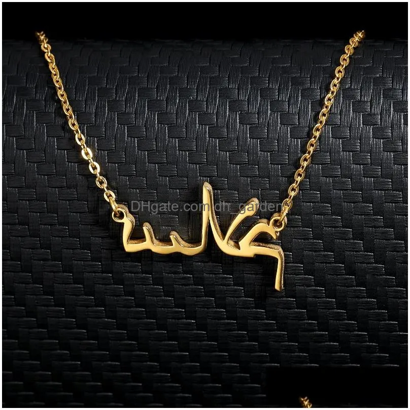 Arabic Name Necklaces For Women Personalized Stainless Steel Chain Choker Islamic Necklace Wedding Jewelry Gift Dhgarden Otjjs