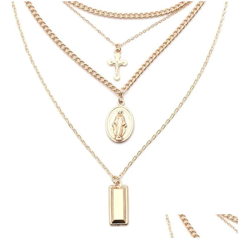 Pendant Necklaces Gold Bar Madonna Necklace Sier Cross Mtilayer Choker Pendants Fashion Jewelry For Women Will And Jewelry Necklaces P Dhyiw