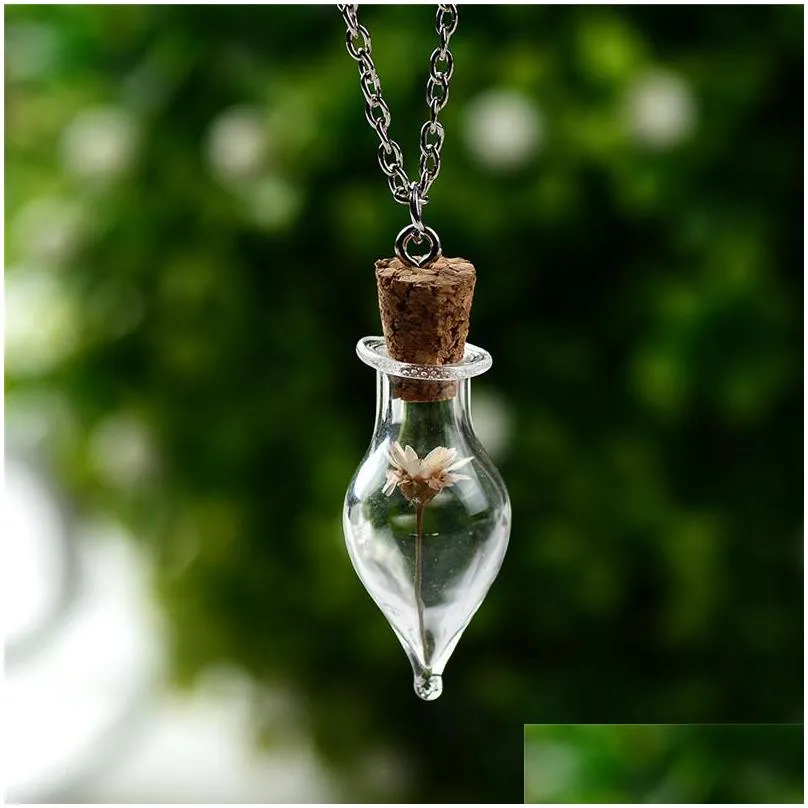 Pendant Necklaces Wishing Bottles Dried Flower Necklaces Women Glass Necklace Plant Fashion Jewelry Christmas Gift Will And Jewelry Ne Dh62N