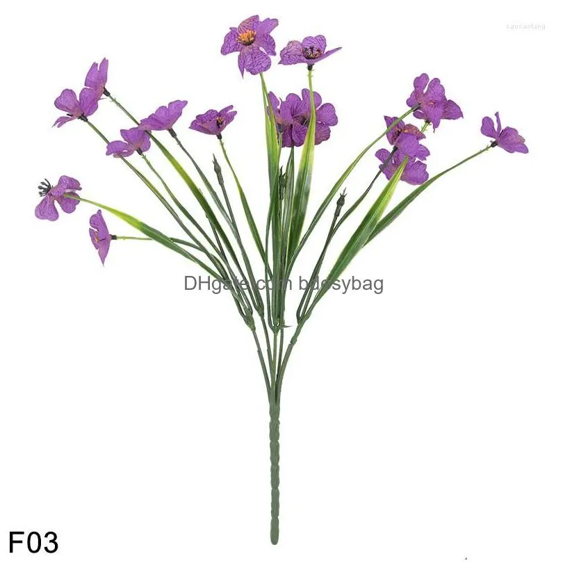 Decorative Flowers 33Cm Artificial Violets Table Window Outdoor Fake Simation Porch Valentines Day Wedding Decoration Dhe3O
