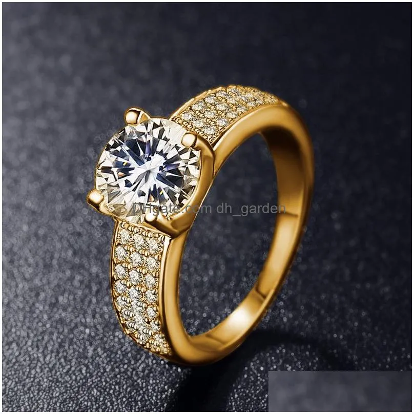 18K Rgp Stamp Pure Solid Yellow Gold Ring Solitaire 2Ct Lab Diamond Wedding Rings For Women Sier 925 Jewelry Dhgarden Otork