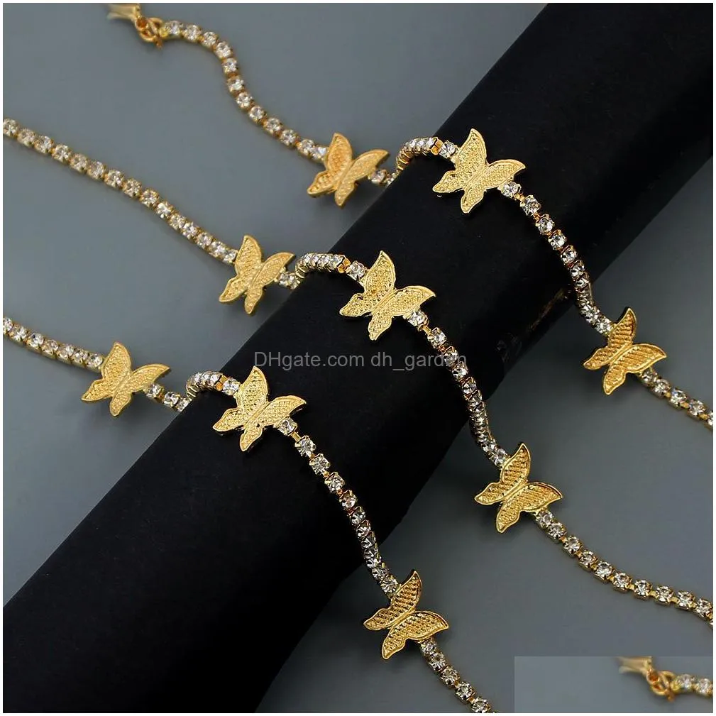 Trendy Shining Cute Butterfly Crystal Tennis Anklet For Women Gold Sier Color Boho Sandals Rhinestone Foot Ankle Chain Jewelr Dhgarden Ot5Bk