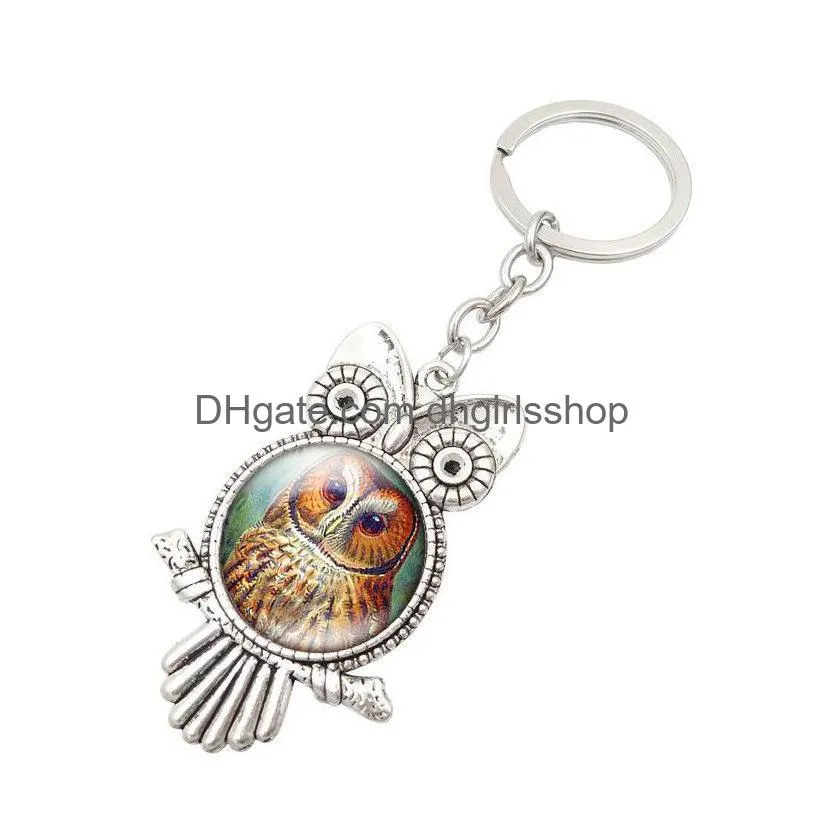 Keychains & Lanyards Owl Glass Cabochon Keyring Keychain Shape Charms Accessories Bag Hangs Fashion Jewelry 340070 Fashion Accessories Dhwgk