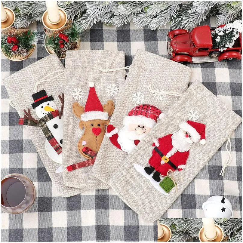 Christmas Decorations Christmas Wine Gift Bags Burlap Dstring Bottle With Rope For Xmas Holiday Parties Home Garden Festive Party Supp Dhb4Y