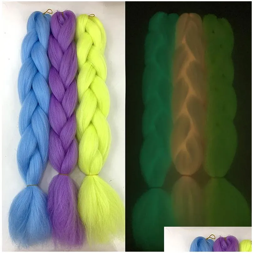 Other Festive & Party Supplies Luminous Jumbo Braid 24-Inch Cloghet Braids Hair Extension Pink White Purple Blue Extensions Party Supp Dh2U0