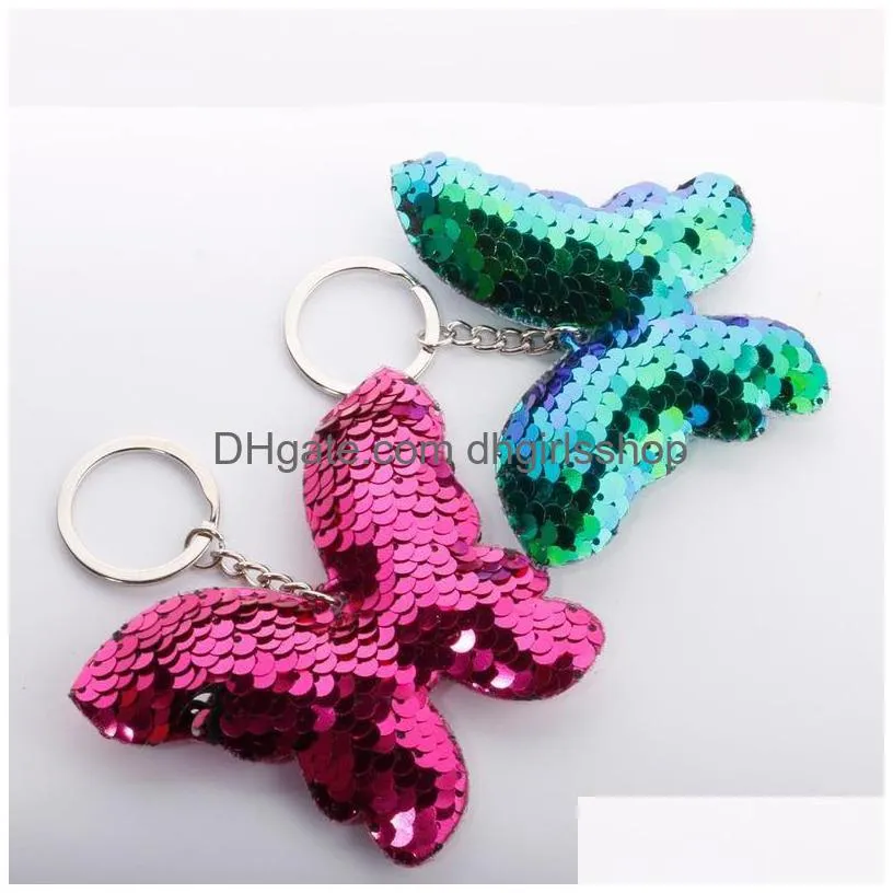 Key Rings Paillette Sequin Butterfly Key Rings Animal Pendant Keychain Holder Bag Hangs Fashion Jewelry Jewelry Dhmxh