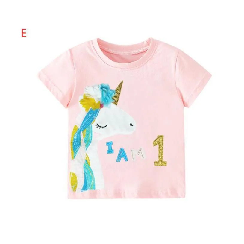 T-Shirts 2021 Summer Baby Kids Clothing T-Shirt 100% Cotton Short Sleeve Dinosaur Print Flowers Girl Boy Top Baby, Kids Maternity Baby Dhw2S