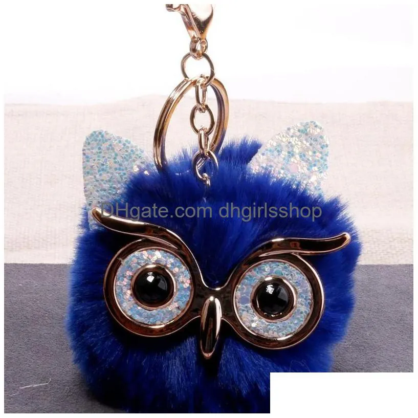 Key Rings Big Eye Owl Fur Key Ring Gold Bird Keychain Holder Bag Hangs Fashion Jewelry Will And Sandy Red White Jewelry Dhyiu