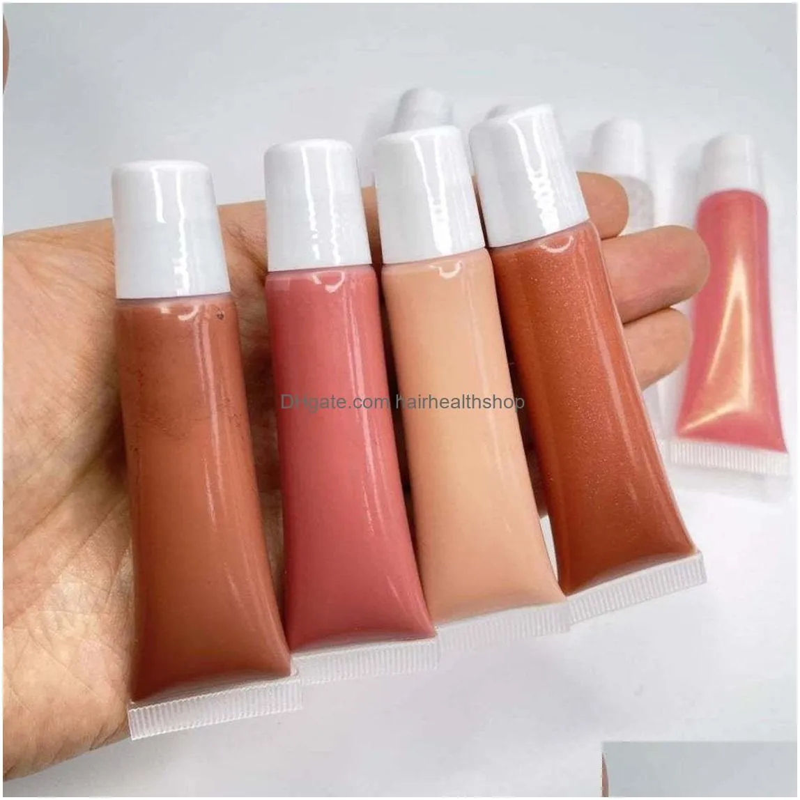 Lipstick Lipstick Pre-Made Lip Gloss Nude Colors Pigmented Wholesale Private Label Printed On Package 15Ml Squeeze Tube Vegan Cruelty Dhf4X