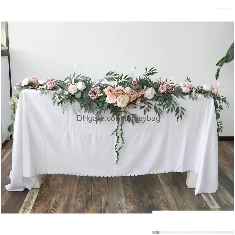 Decorative Flowers 270Cm Artificial Rose Vine Flower Garland Wedding Table Decoration Simation Floral Arrangements Ceremony Backdrop Dhipa