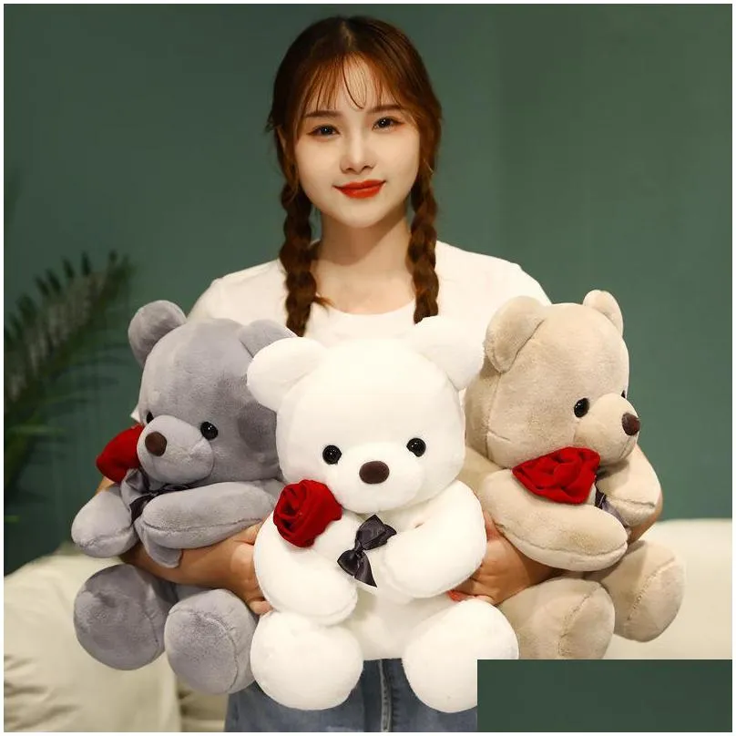 Plush Dolls Rose Teddy Bear Plush Toy Soft Doll Romantic Gift For Lover Home Decor Valentines Day Gifts Girls 23-45Cm Toys Gifts Stuff Dhlyi