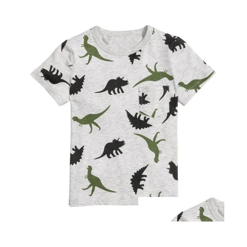 T-Shirts New Arrival Boys Kids 100%Cotton Short Sleeve Cartoon Dinosaur Print Pocket T Shirt Causal Summer Ship Baby, Kids Maternity B Dhz8D