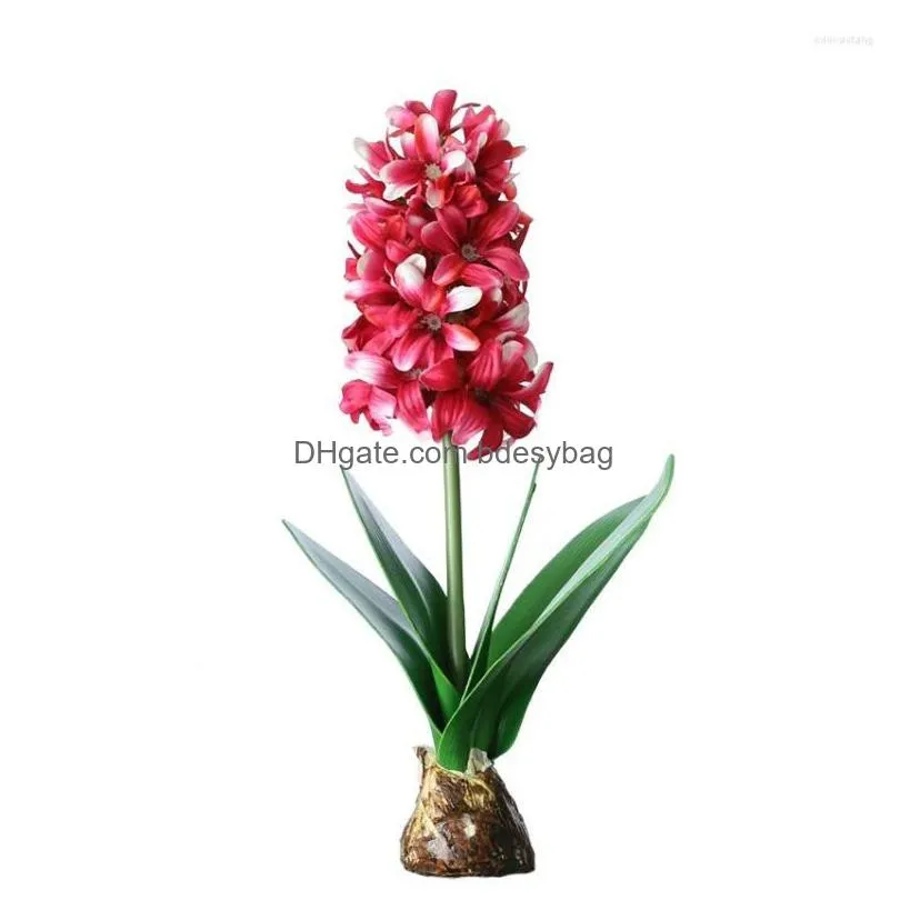 Decorative Flowers Artificial Hyacinth With Bbs Ceramics Silk Flower Simation Leaf Wedding Garden Decor Home Table Accessorie Pnts Dhbf7
