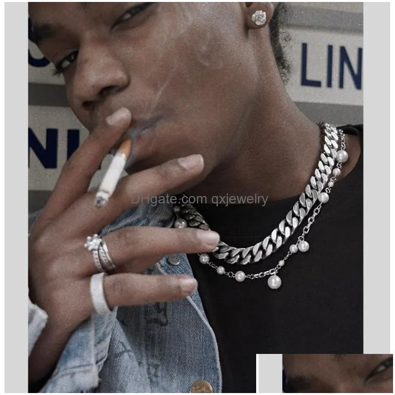 Chains Chains Mara 2021 Hip Hop Punk Asap Rocky Same Style Trend Shell Beads Pearl Necklace For Women Men Girls Party Rap Jewelry Gift Dhki0