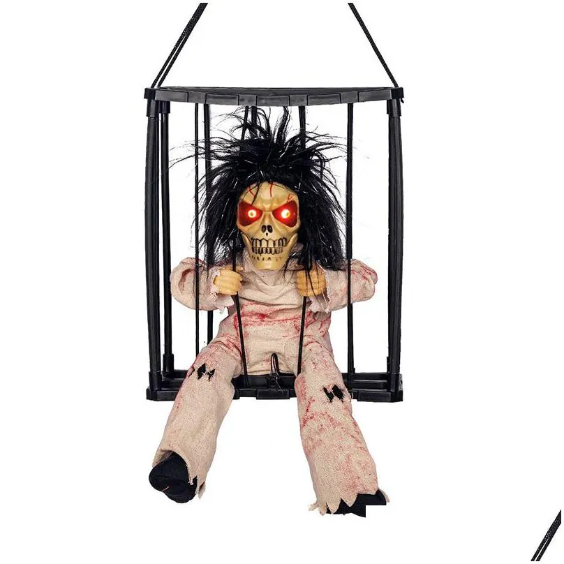 Other Festive & Party Supplies Skeleton Hanging Ghosts Halloween Decor Talking Ghost Prop Scary Skl Cage Prisoner Haunted House Scream Dh6Fj