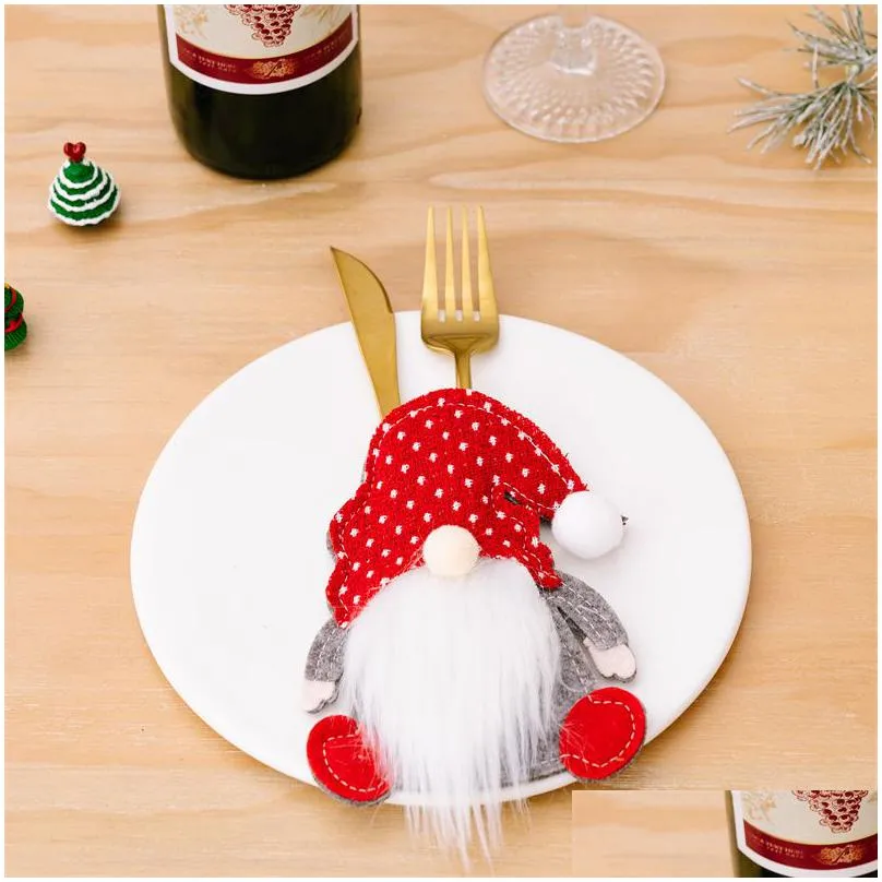 Christmas Decorations Christmas Cutlery Set Bag Dwarf Knife And Fork Faceless Old Man Tableware Xmas Table Decoration Home Garden Fest Dhbvk