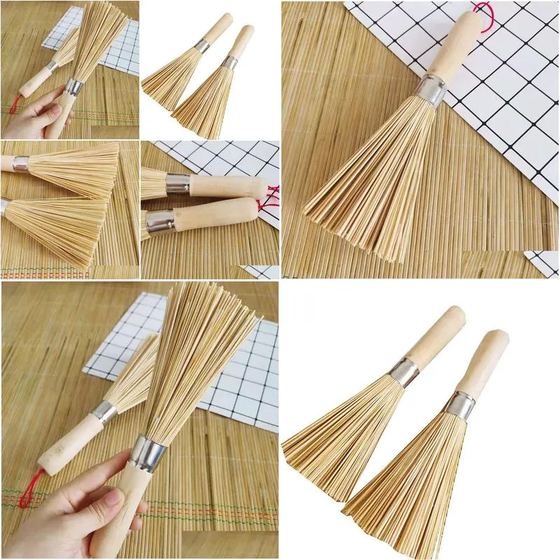 Cleaning Brushes Natural Bamboo Brush Wood Handle Cleaning Brushes Pot Hangable Kitchen Tool 24Cm Home Garden Housekeeping Organizatio Dhklo