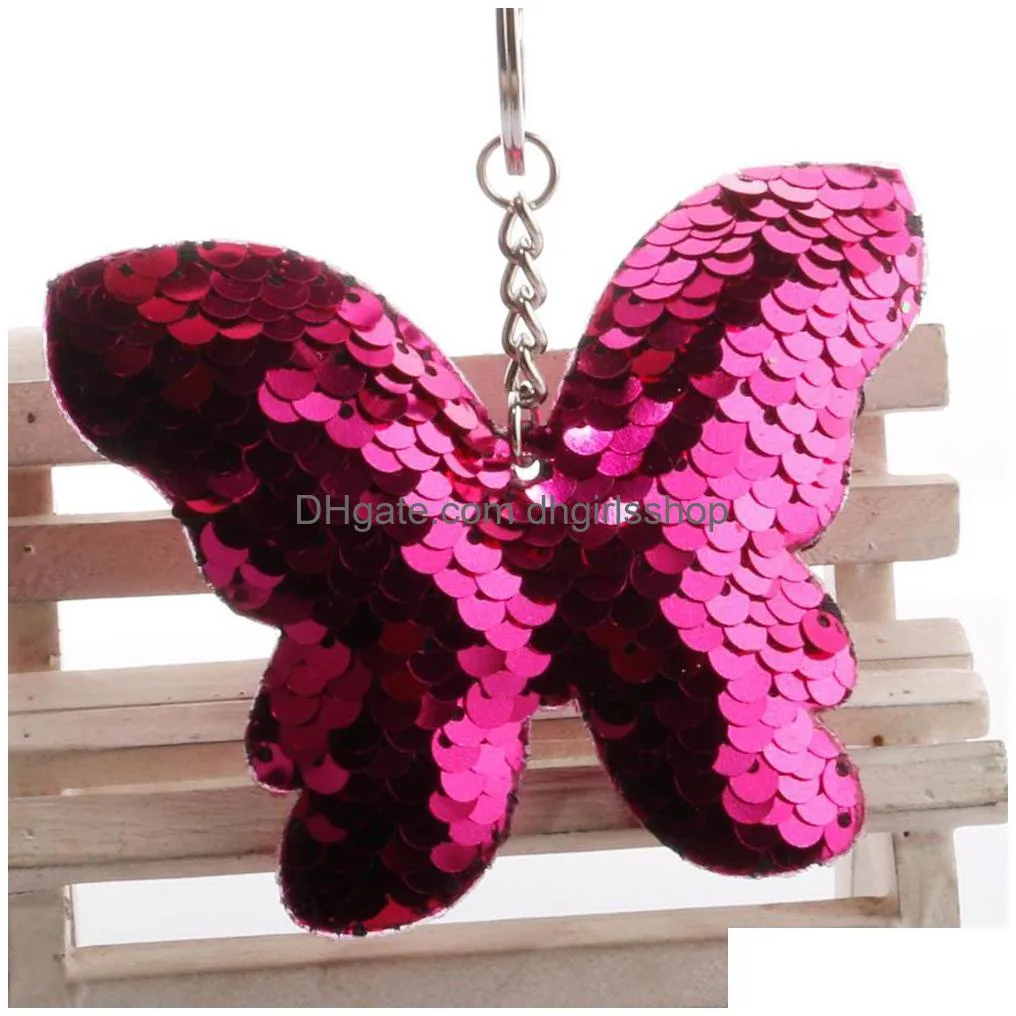 Key Rings Paillette Sequin Butterfly Key Rings Animal Pendant Keychain Holder Bag Hangs Fashion Jewelry Jewelry Dhmxh