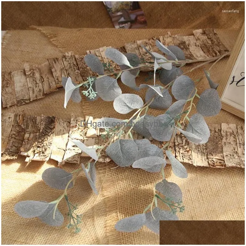 Decorative Flowers Artificial Eucalyptus Leaves Simationplastic Branch Wedding Decor Silk Flower Bouquet Accessories Green Dhxso