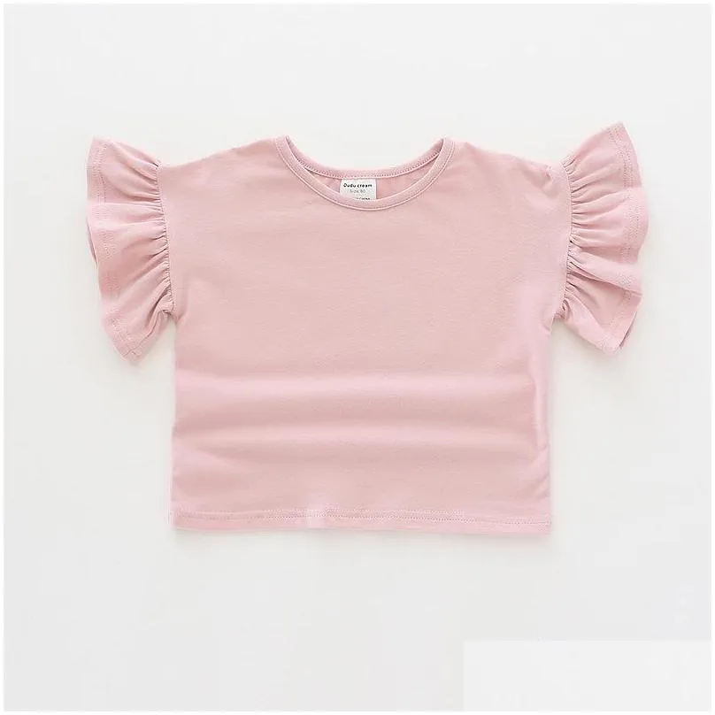 T-Shirts Girl Kids Clothing T Shirt 100 Cotton Oneck Ruffles Short Sleeve Solid Color Summer Tshirt Baby, Kids Maternity Baby Kids Clo Dhqsg