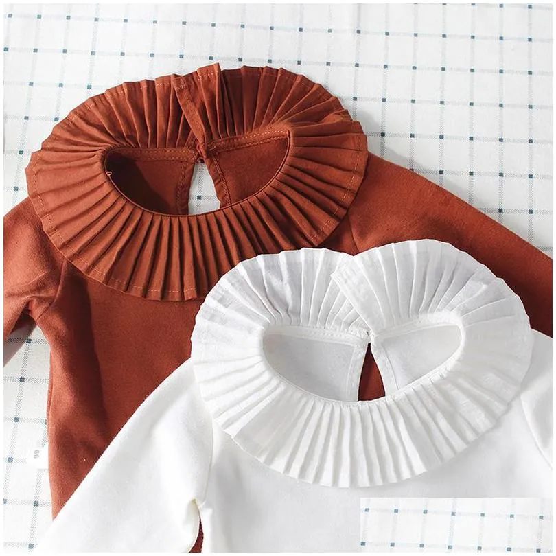 T-Shirts Baby Girt Clothing T Shirt Long Sleeve Ruffles Collar Solid Color T-Shirt For Autumn Clothe 100%Cotton Doll Baby, Kids Matern Dhyeu