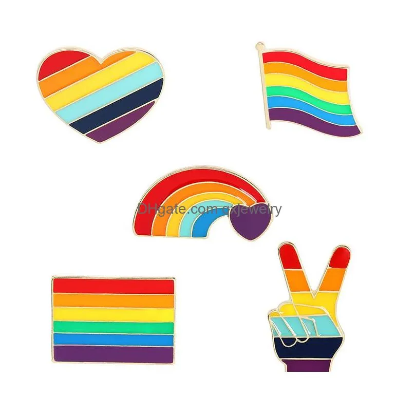 Pins, Brooches Rainbow Heart Pattern Collar Brooches Korean Banner Gesture Alloy School Uniform Badge Accessories Student Bags Hat Pai Dhdq7