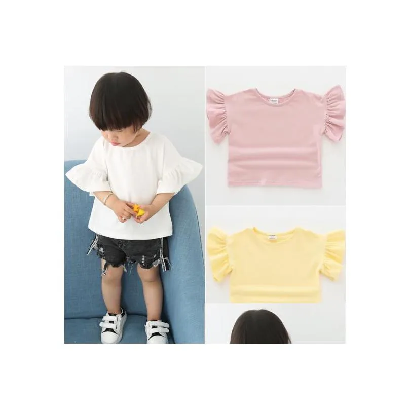 T-Shirts Girl Kids Clothing T Shirt 100 Cotton Oneck Ruffles Short Sleeve Solid Color Summer Tshirt Baby, Kids Maternity Baby Kids Clo Dhqsg