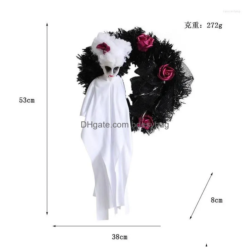Decorative Flowers Ghost Halloween Wreath For Front Door Scary Doll Garland Indoor Outdoor Wall Party House Decoration Dhejn